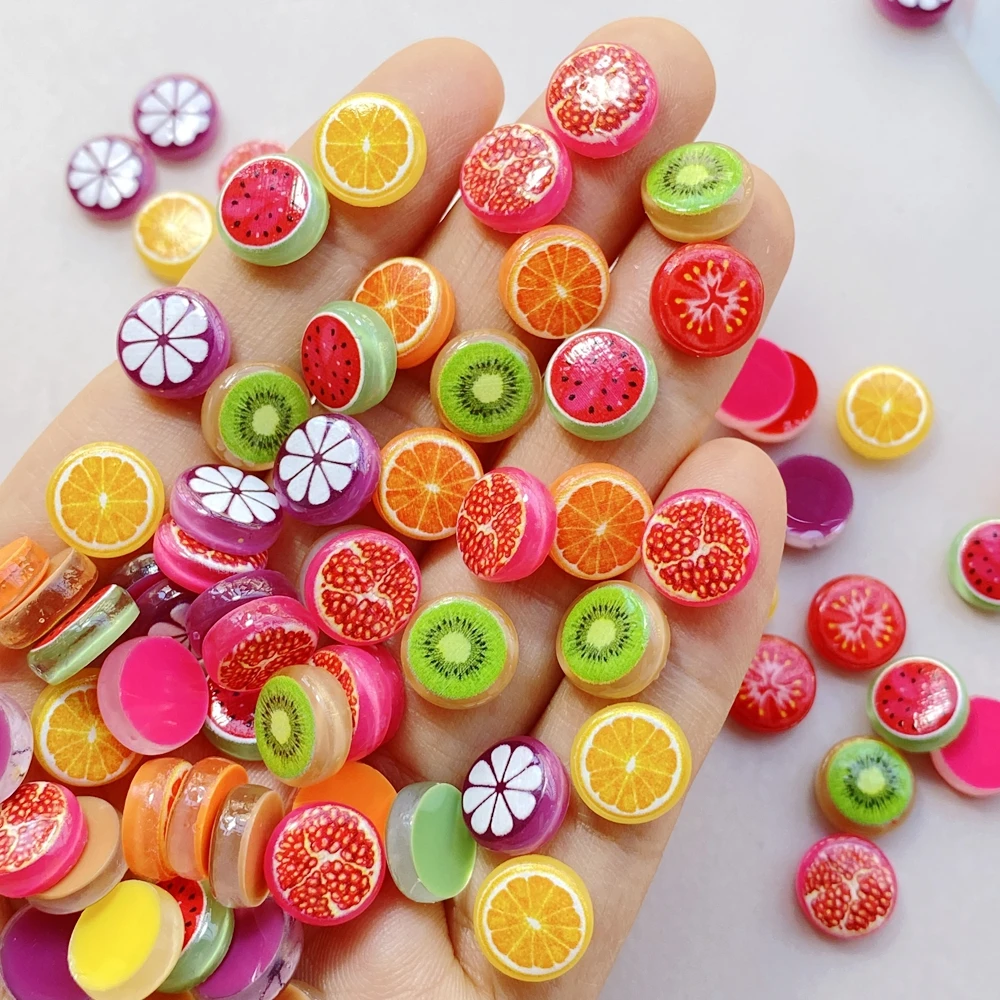 50Pcs Cute Cartoon Mini Watermelon, Orange, Fruit Slices Series Nail Art Resin Designer Charms DIY Craft For Nail 3D Decorations