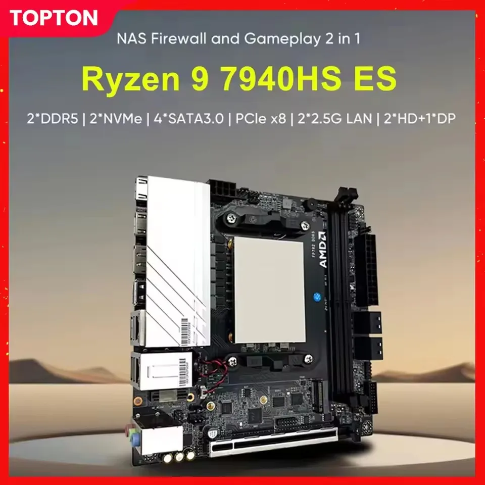 

Материнская плата Topton N17 NAS Firewall AMD Ryzen 9 8945HS 7940HS ES 7840HS ES Игровая материнская плата 4 * SATA 2 * NVMe PCIEx8 2 * 2,5G LAN