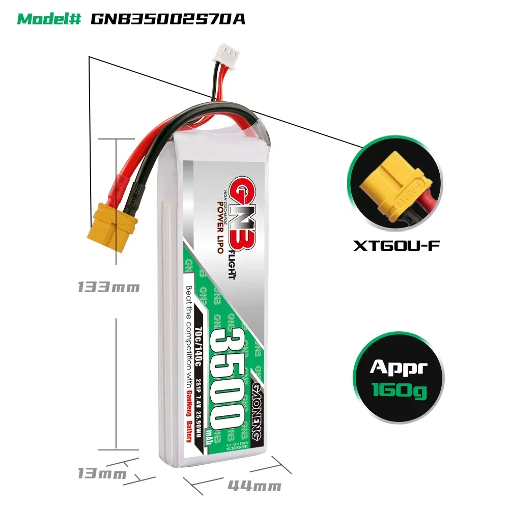 GAONENG GNB 3500mAh 70C 2S1P/3S1P/4S1P/6S1P 7.4V/11.1V/14.8V/22.2V LiPo Battery With XT60 Connector For FPV Drones RC Parts