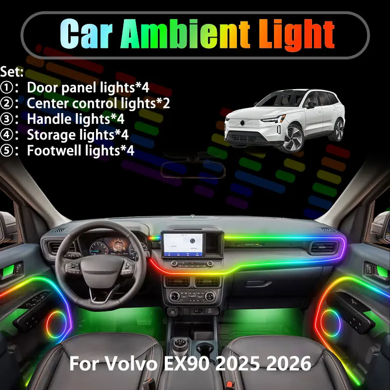 

Для Volvo EX90 2025 2026 V536 2/18 в 1: Комплект светодиодной подсветки салона и багажника USB RGB с эффектом потока, аксессуары