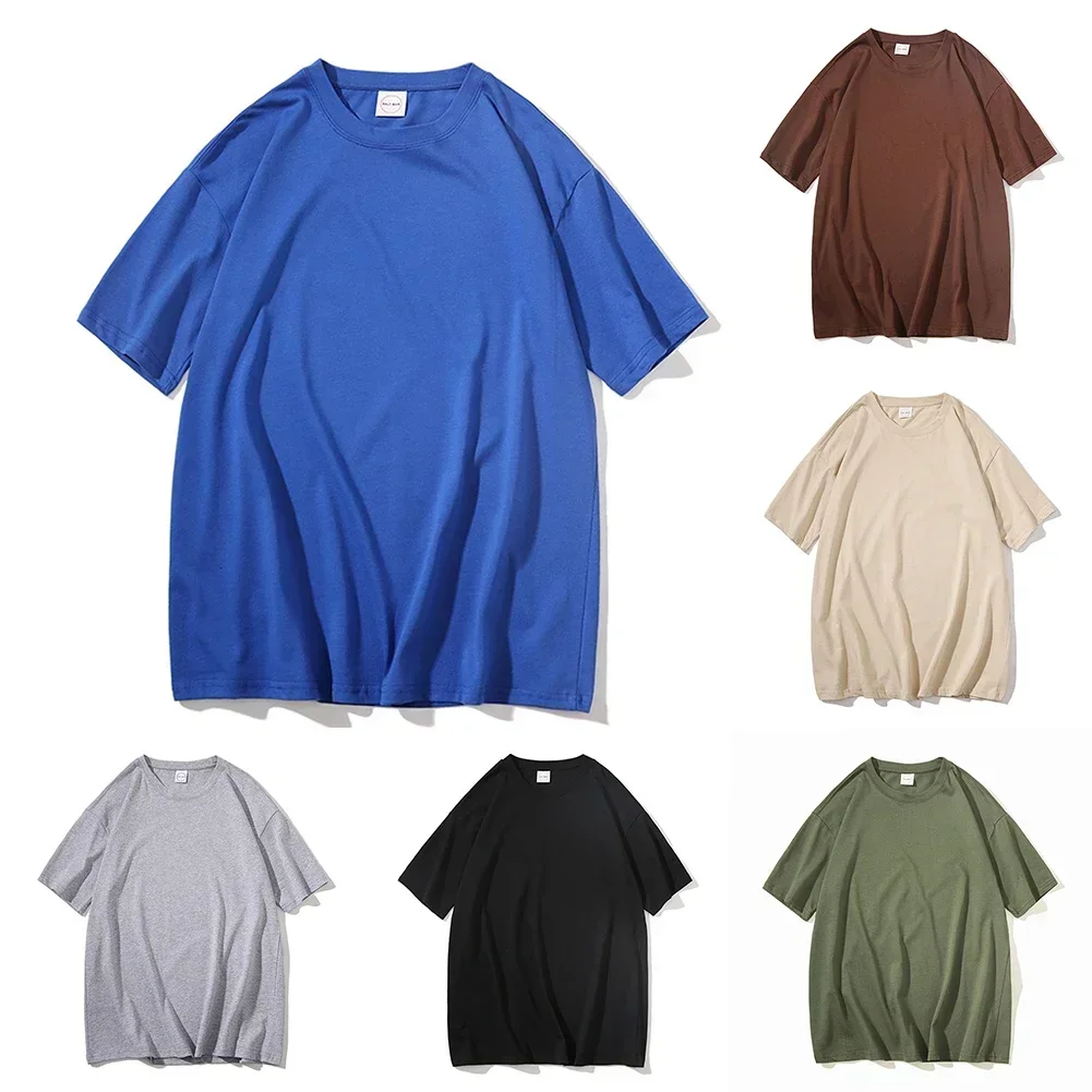 Men/Women Summer Short Sleeve Solid Color Basic T-Shirts Unisex Vacation/Holiday/Daily Tops All-match Streetwear