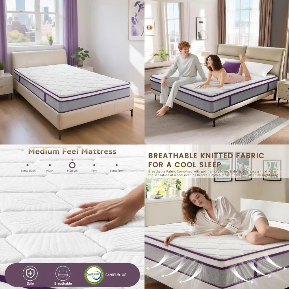10 Inch Twin XL Hybrid Mattress with Cool Gel Memory Foam and Pocketed Coils for Pressure Relief and Medium Firmness
