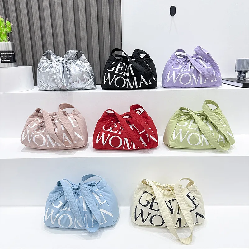 Women Shoulder Bags Tote Bag Drawstrings Bag Pleated Bubbles Cloud Shoulder Bags Letter Letter Printing Dumpling Bag 2024