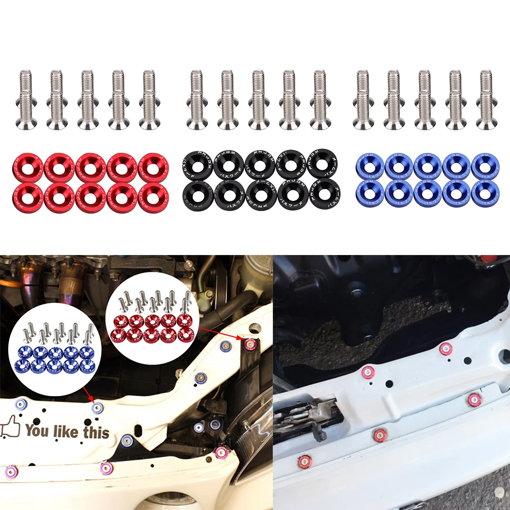 Universal 10PCS M6 Car Styling Modification JDM Sticker Stickers Password Fender Washer License Plate Bolts Auto Accessories