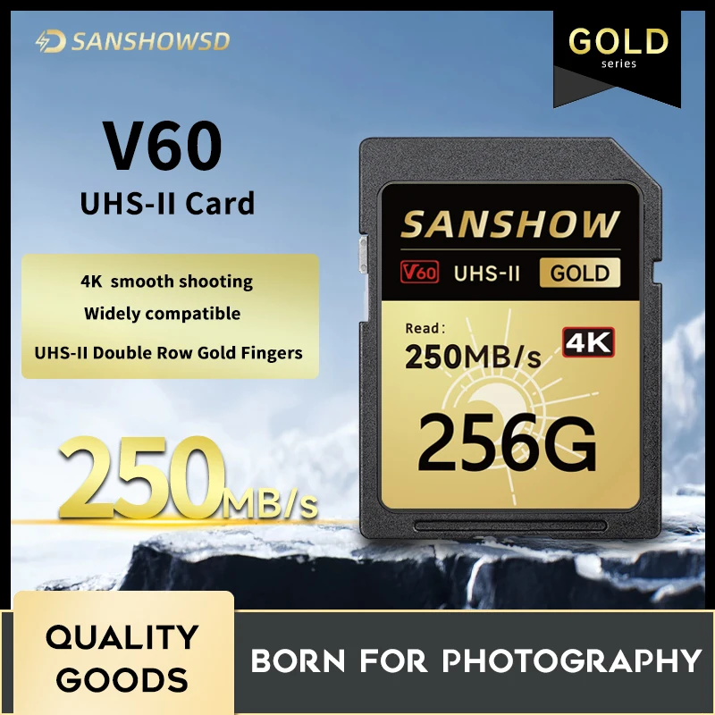 

V60 SD Card, UHS-II, U3, Read Speed 250MB/s, Write Speed 150MB/s, 128/256/512GB, High Capacity Memory Card for 4K 8K RAW Video R