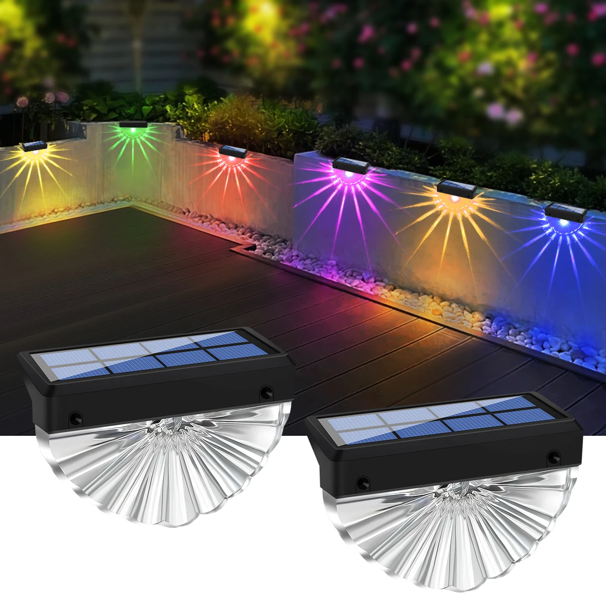 2pcs Solar Deck Lights Outdoor Waterproof LED Lights for Patio Stairs Yard Garden Pathway Step Fences Warm White/Color Changing