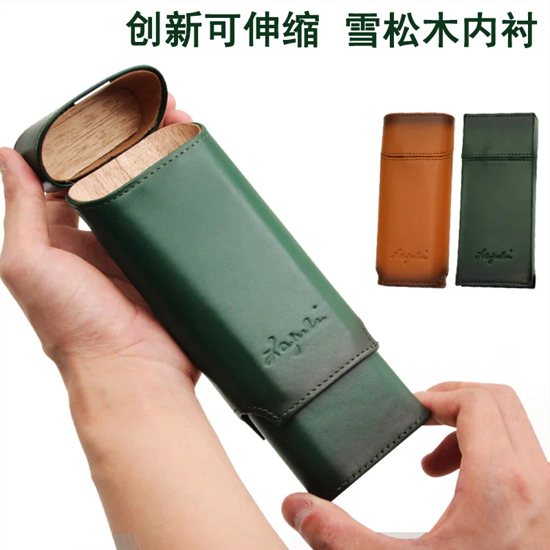 Scalable and adjustable length, portable cedar wood lining, innovative moisturizing cigar case leather box