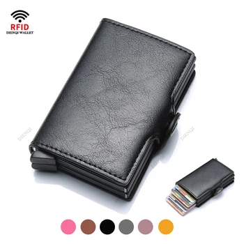 Carteiras Antifurto Rfid Titular Do Cartão De Crédito Para Homens, Caixa De Alumínio De Couro, Bolsa Masculina De Metal, Estojo Pequeno Porta-Cartão, Minimalista
