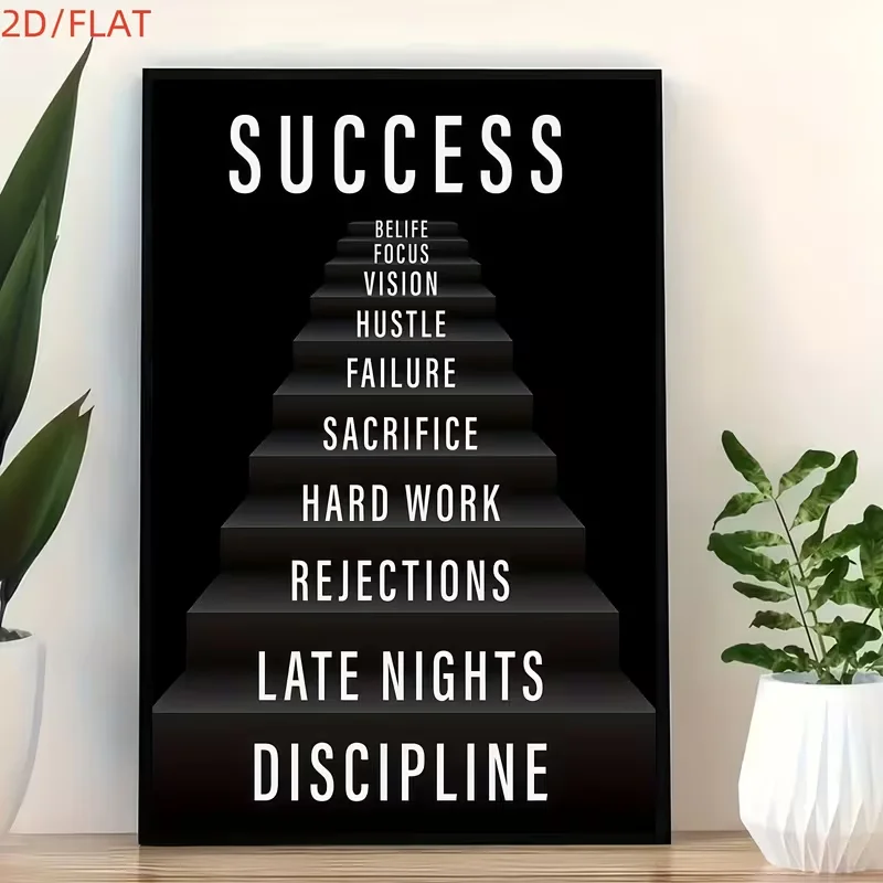 

Постеры: 2D плоские, 2D плоские плакаты (1 шт.) с мотивационной картиной «Лестница к успеху» на холсте, современный декор для стен.