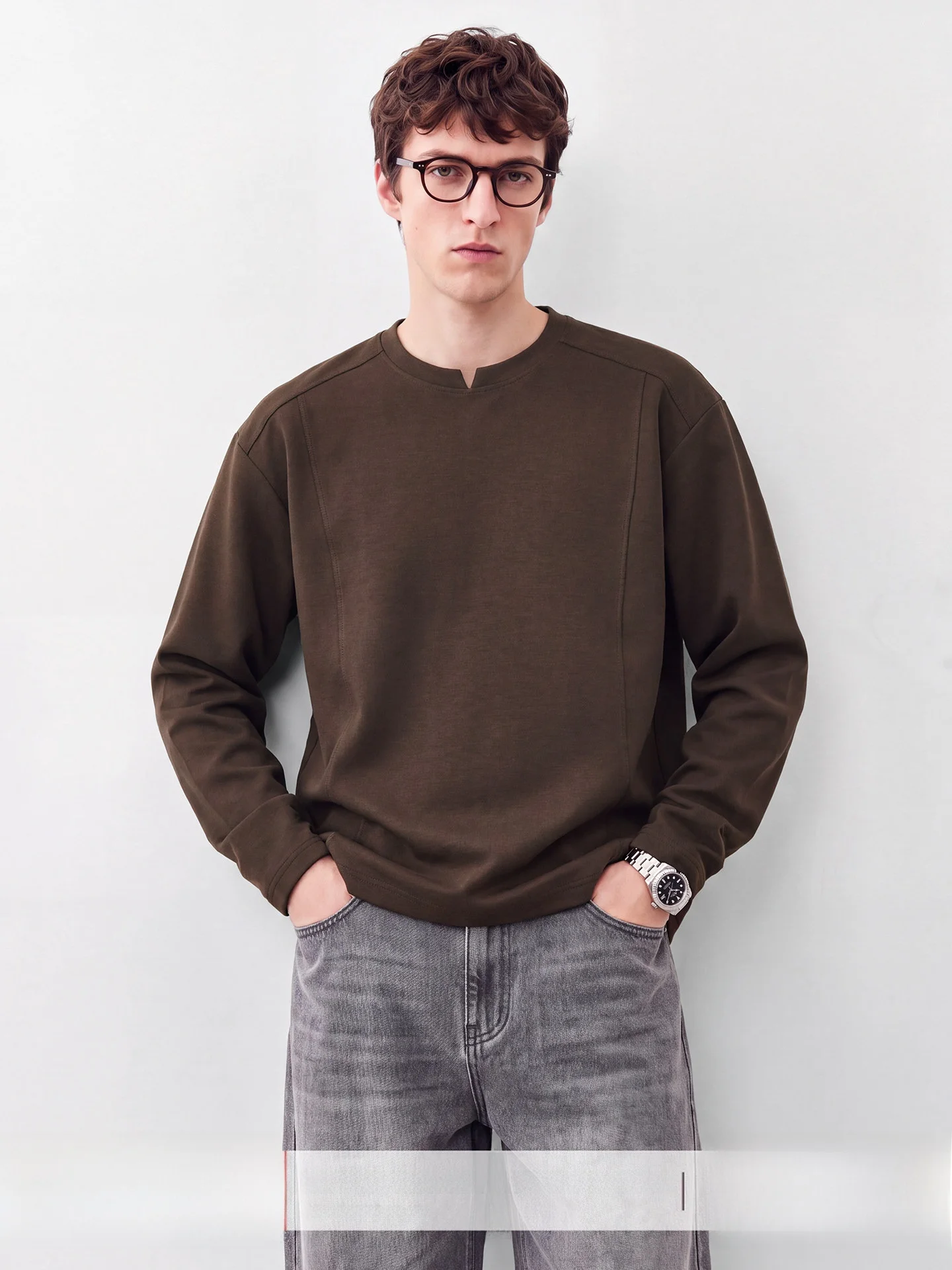 Washed Cotton Long Sleeve T-Shirt Men's Casual Commute Base Layer Top Button Detail Standard Fit Fashion Urban Style