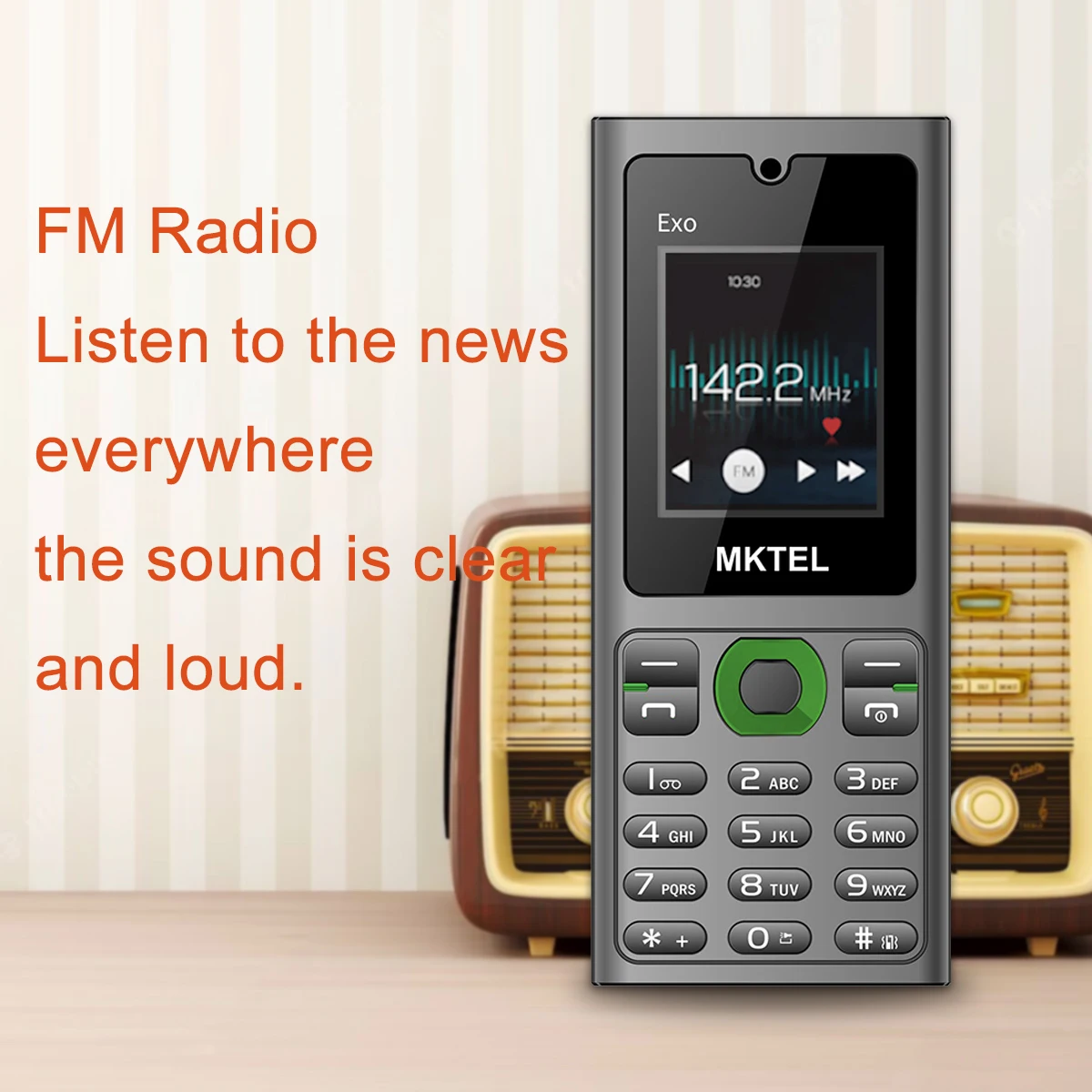 MKTEL EXO ميزة الهاتف كبار الهاتف المحمول المزدوج سيم المزدوج الاستعداد 1.77 "عرض GSM MP3 MP4 راديو FM الشعلة القوية مكبر الصوت بصوت عال