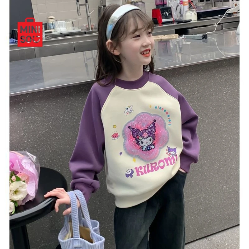 

Miniso 2025 Kuromi Girls Hoodie, Plush Fleece-Lined Winter Top for Kids & Toddlers Fashion Cold Wear