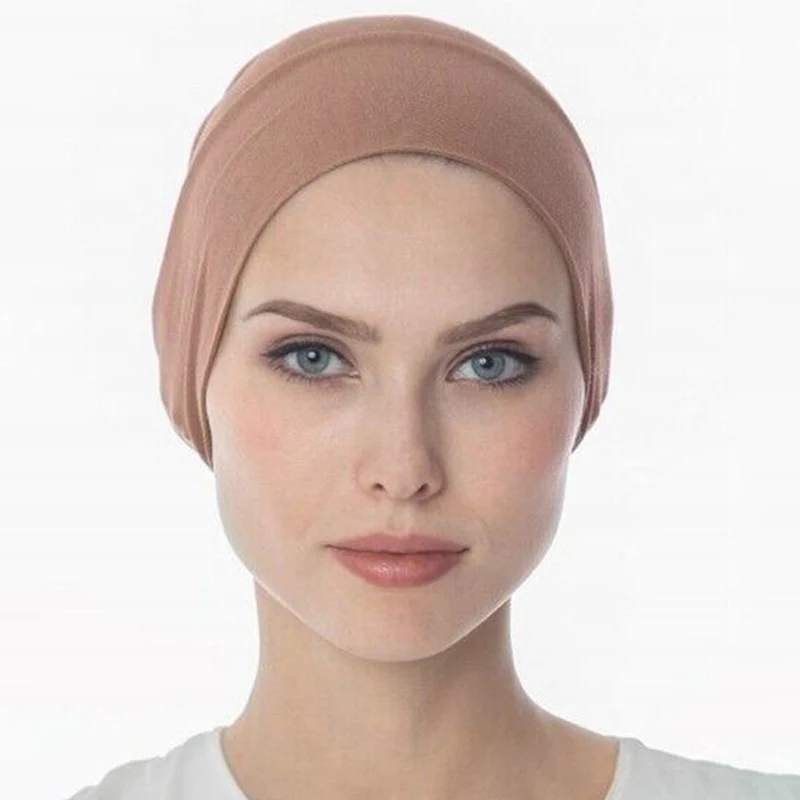 Hijab musulman en coton pour femme, bonnet élastique, sous-écharpe en jersey, bonnet fermé, chapeau monochrome, turban musulman, capuche pour femme,