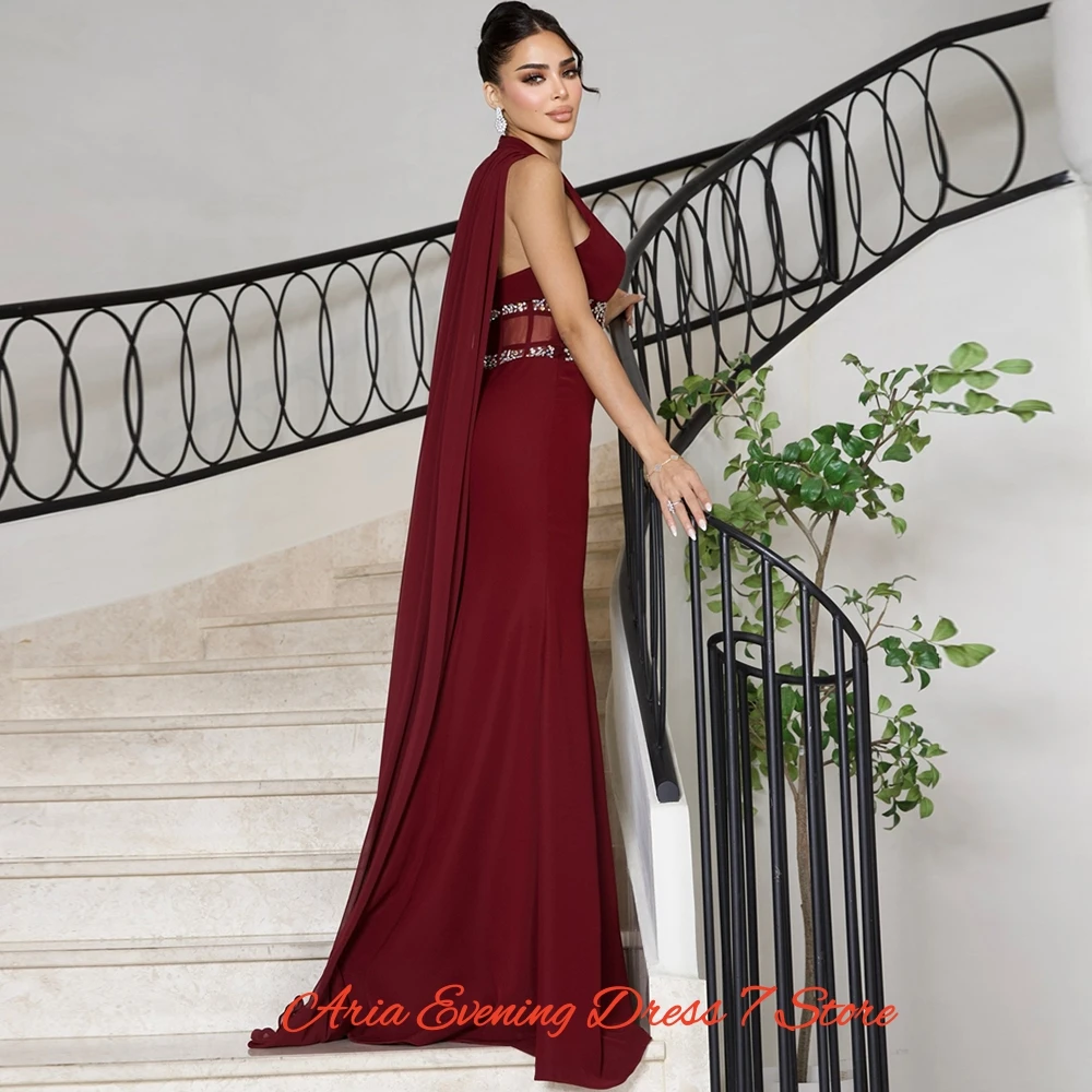 Vestidos De Noche sencillos De gasa color Burdeos, Vestido largo De sirena con cuello en V para graduación, Vestido De fiesta Watteau De cristal De alta calidad