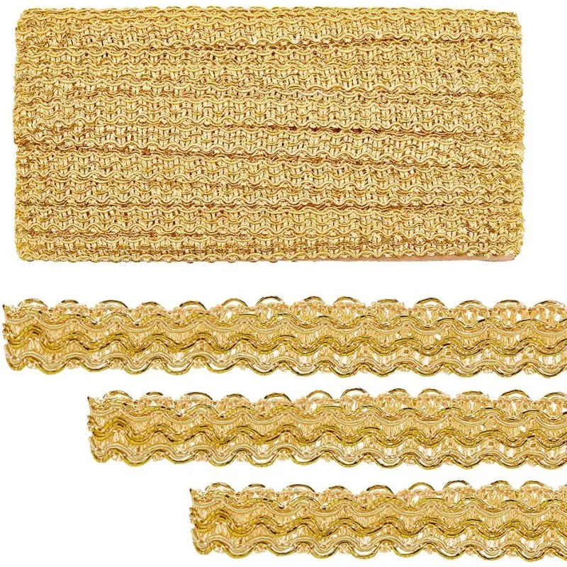 1Roll 15 Yards Golden Braid Lace Trim 15mm Wavy Woven Lace Ribbon Filigree Gimp Braid Trim for Curtain Upholstery Home