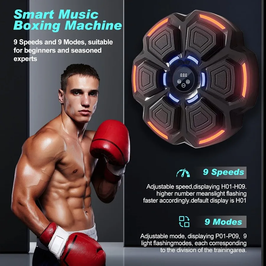 Máquina de boxe de música montada na parede para adultos com luvas Bluetooth equipamento de treino de boxe inteligente para uso em academia de escritório em casa