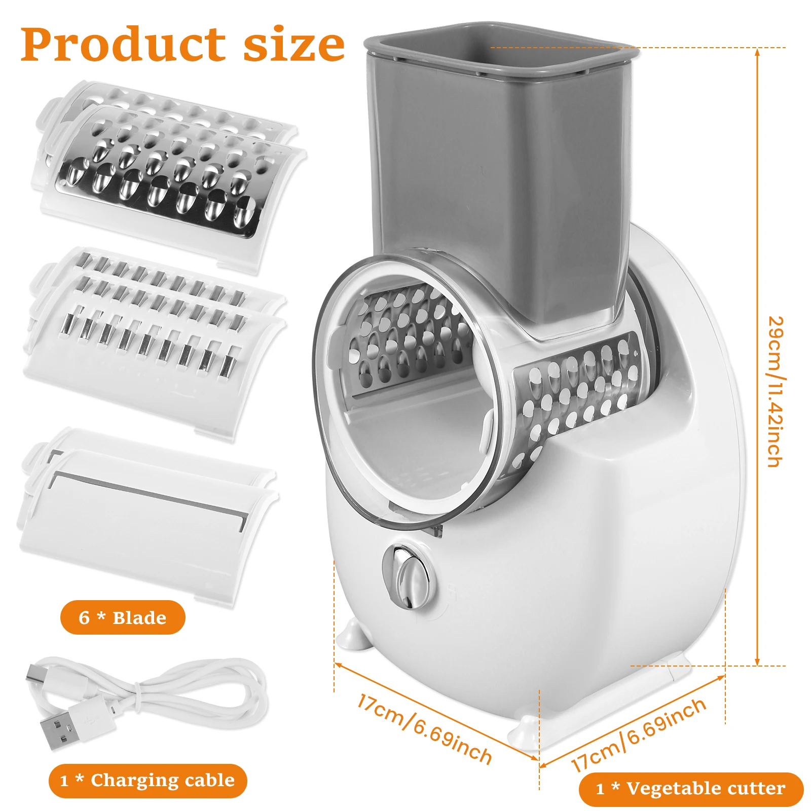 Electric Cheese Grater Detachable Cheese Shredder with 3Blades USB Rechargeable Vegetable Chopper Kitchen Electric Cheese Cutter