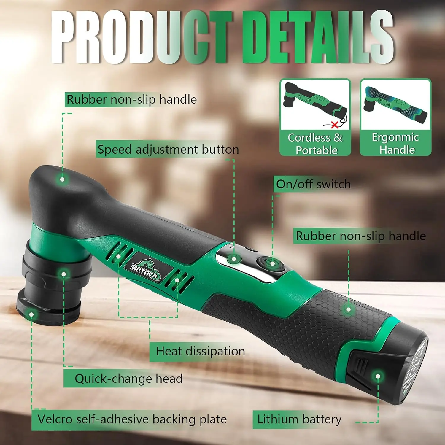 Cordless Car Buffer Polisher Sander Dual Action & Rotary Polishing Machine 1/2/3 Inch Polishing Pads for Car Detailing,6 Variabl