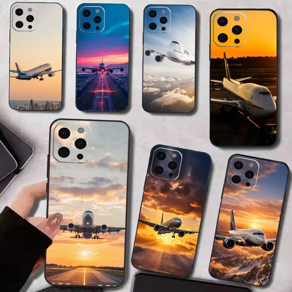 

Sky Airplane Phone Case For iPhone 17,16,15,14,13,12,11 Plus,Pro Max,XS,Soft Silicone Black Cover