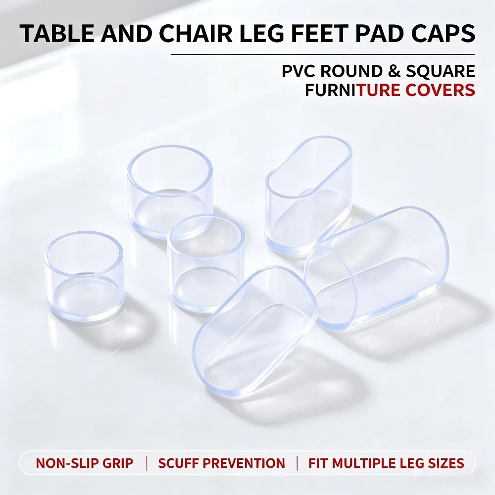 4/8/12Pcs Round Square PVC Furniture Foot Caps, Non Slip Table Chair Leg Pad, Anti-Scratch Floor Protector Reduce Moving Noise