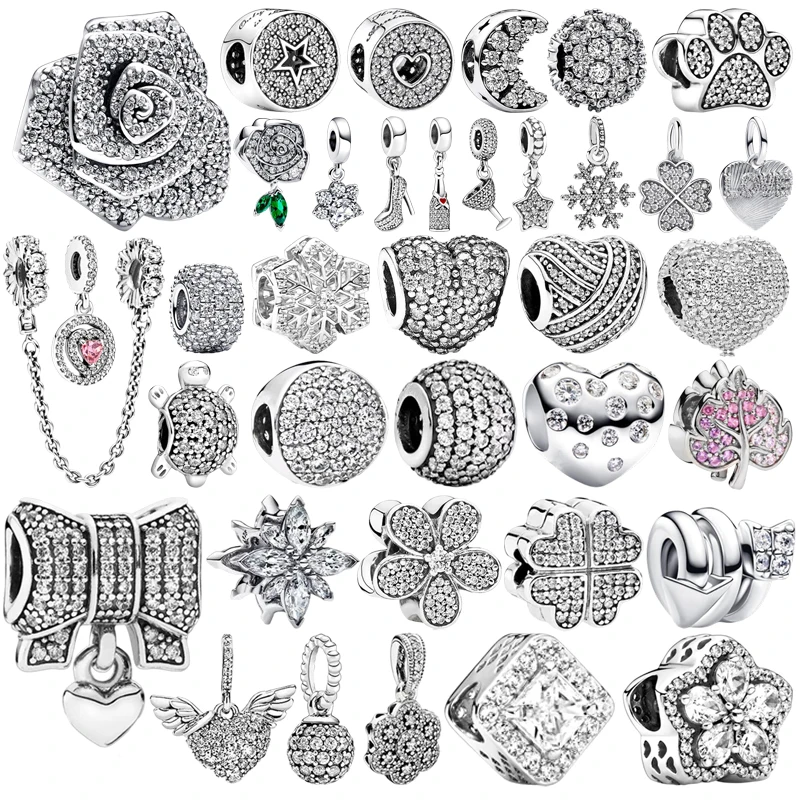 

Sparkling Snowflake Love Heart Rose in Bloom Bow Charm Bead Fit Original European 925Silver Bracelet Accessory DIY Women Jewelry