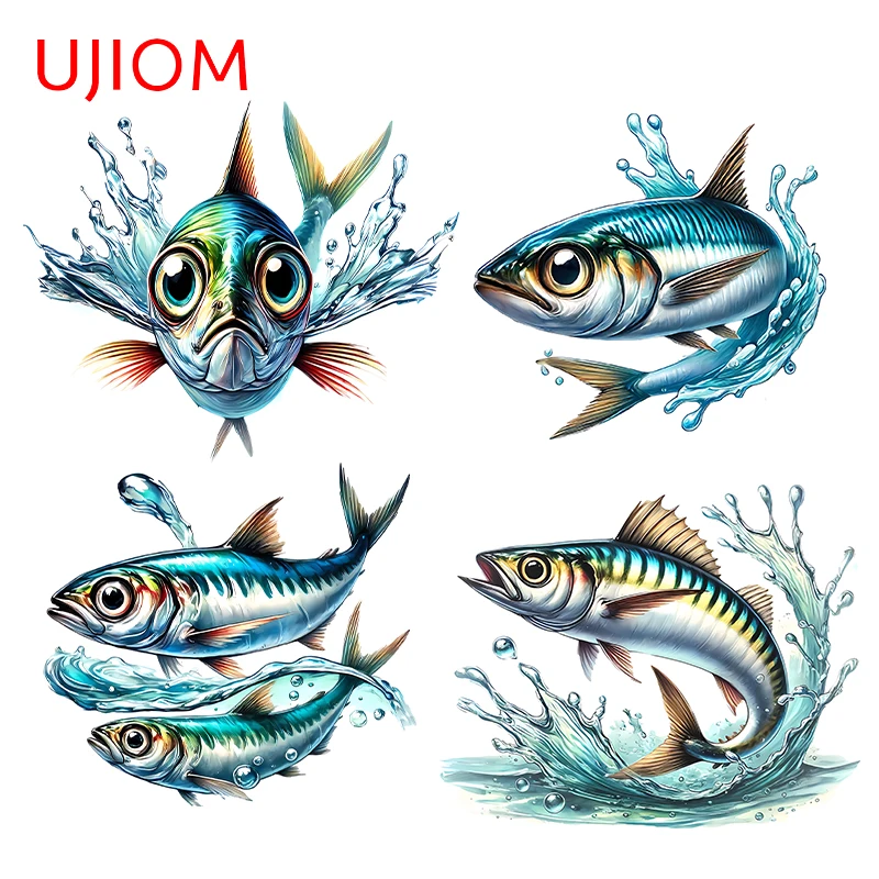 UJIOM Vivid Small Fish Cool Wall Stickers Cool Fishing Toolbox Outdoor Place Decals Personal Light Switch Air Conditioner Decor