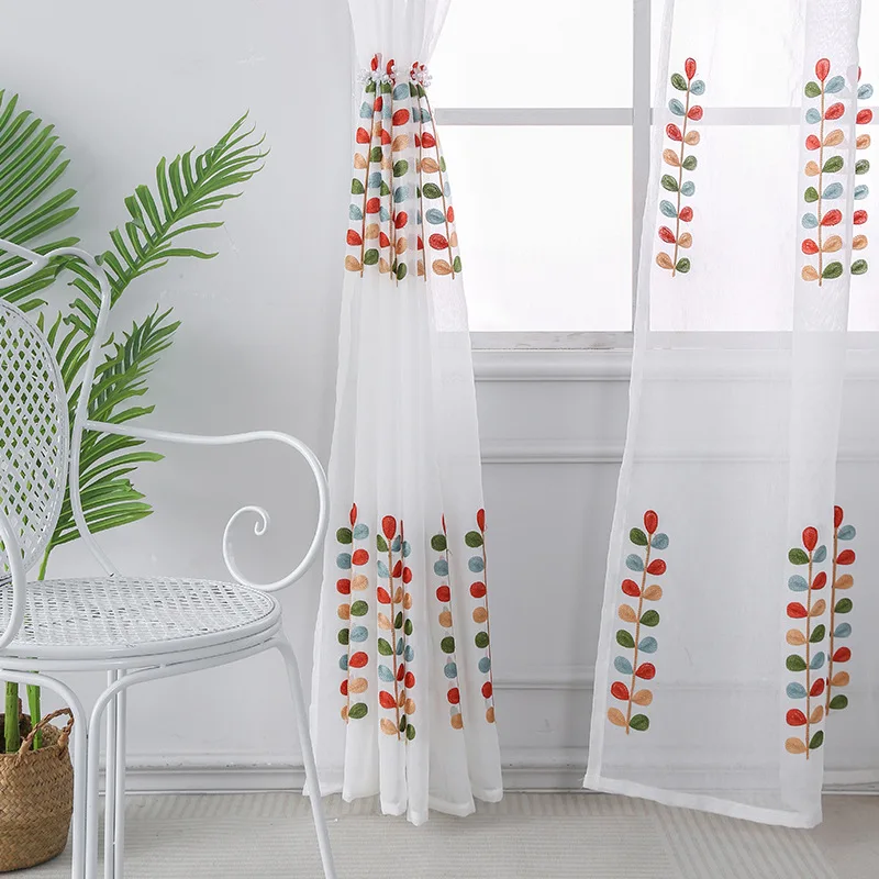 Embroidery four-color leaf curtains, living room balcony decoration curtains