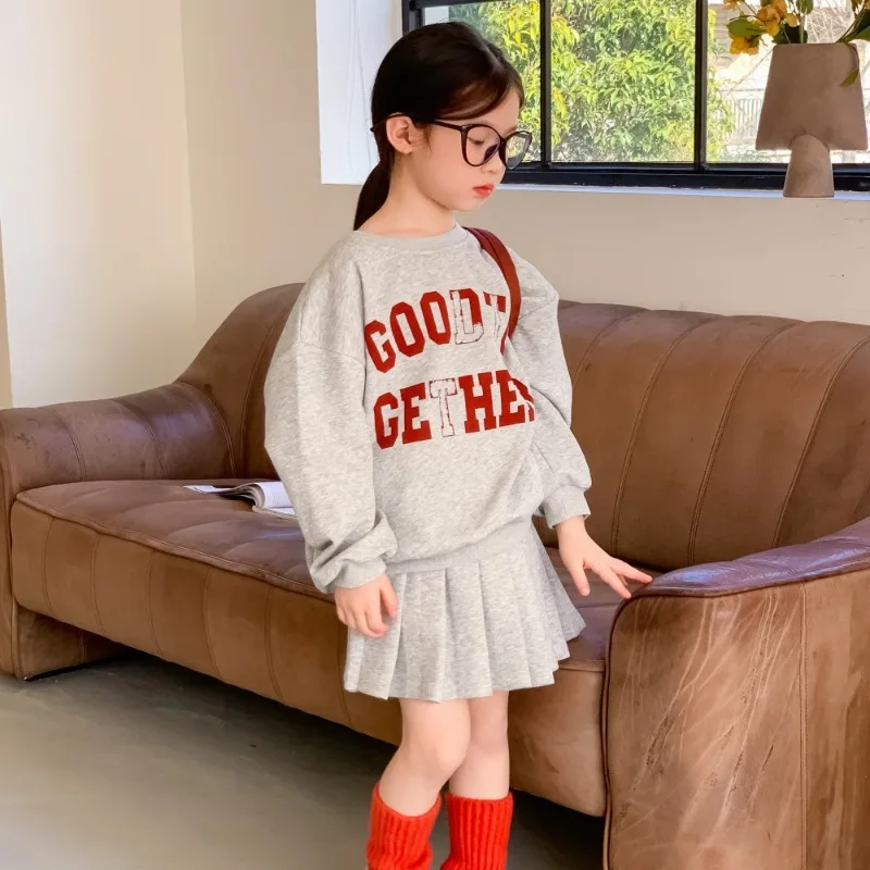 

2024 New Girls Spring Sumemr Two Piece Sets Top Pullover Short Skirt Unhooded Loose Sport Soft All-match Fashion Outdoor