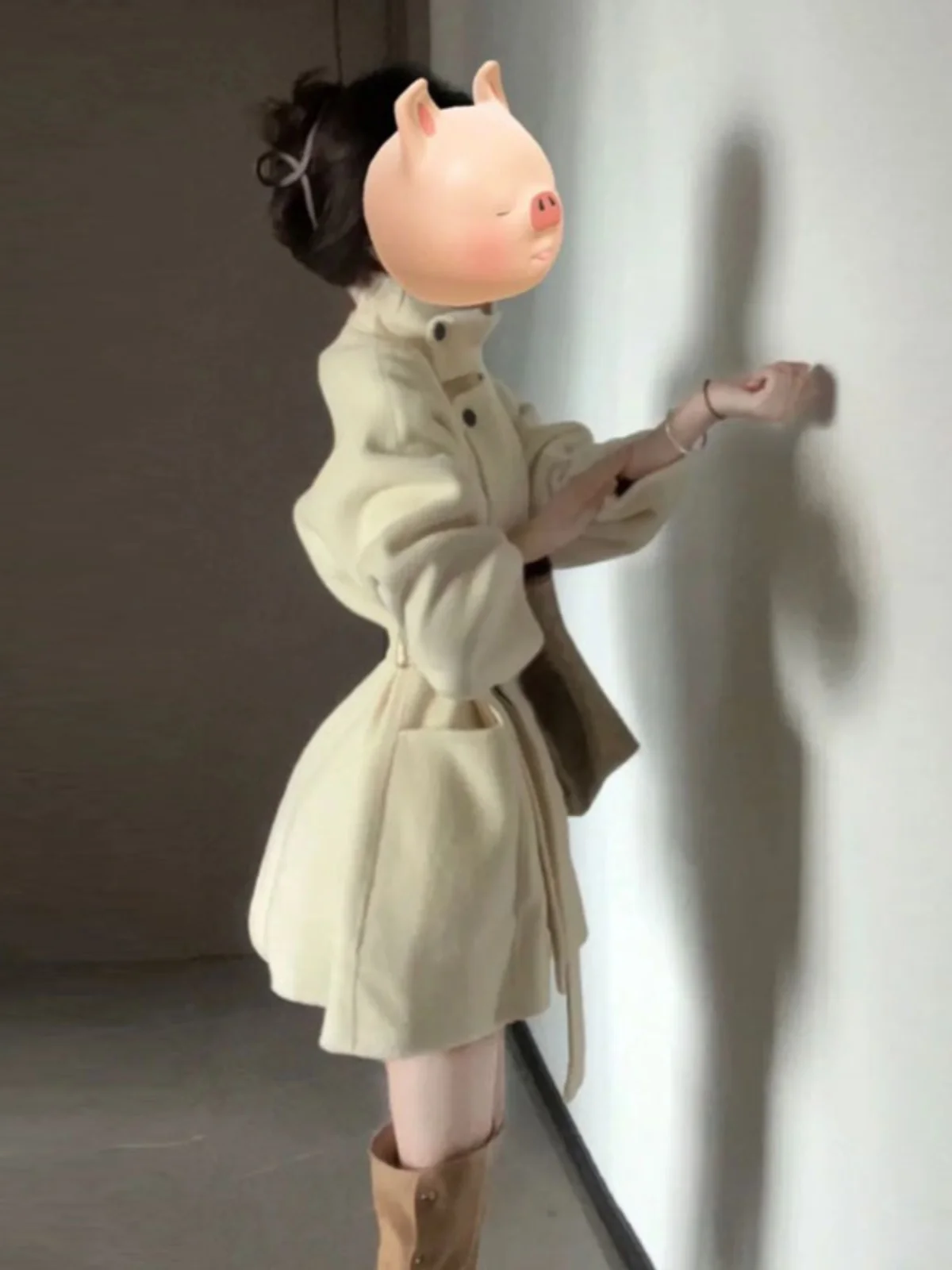 

Korean Style Premium Looking Super Cute Waist-Cinching Woolen Coat Women's Mid-Length Small Size Trendy Outerwear Spring