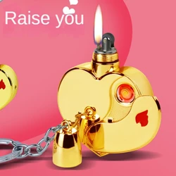 2024 New Product Oil and Electricity Dual-use Love Rechargeable Lighter Usb Personalized Peach Heart Cotton Oil Lighter Gift