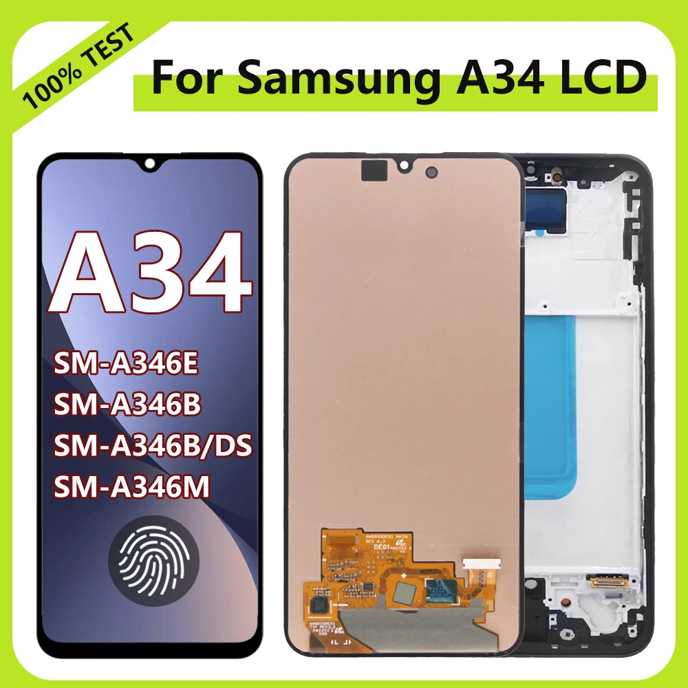 AMOLED A34 5G LCD Display Screen For Samsung Galaxy A34 A346E A346B LCD Display with Touch Screen Digitizer A34 5G with Frame