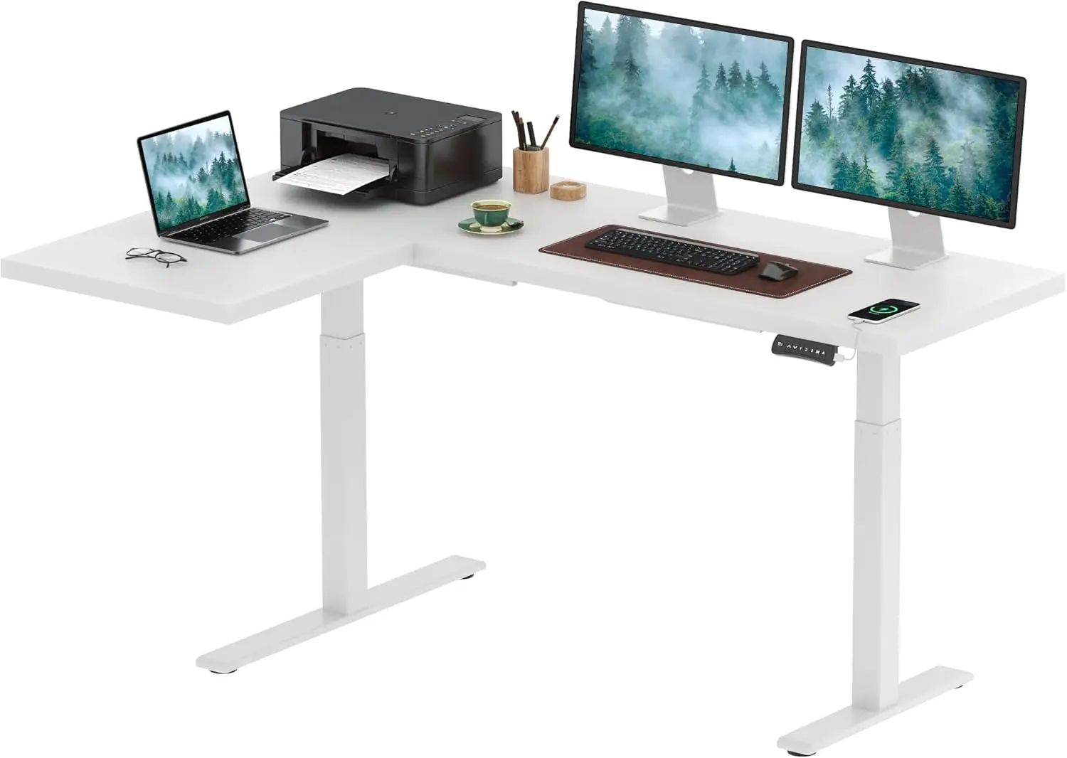 71-Inch Large Dual Motor L-Shaped Electric Height Adjustable Standing Desk - Reversible Panel -