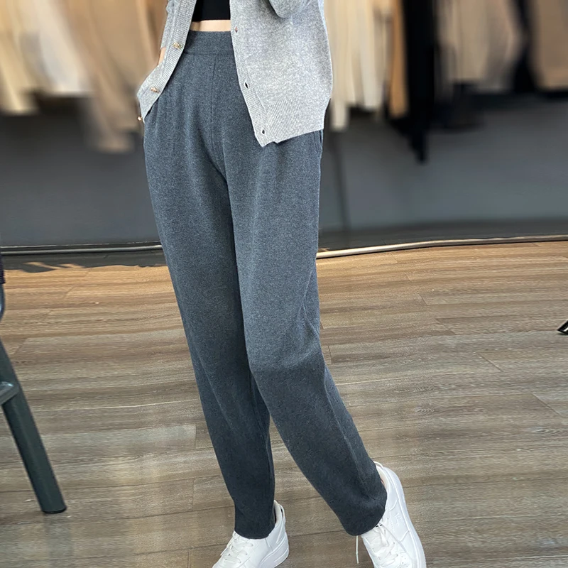 WinvyNee 2024 Wool Pants Ladies High Waist Wide Leg Pants Casual Knitted Trousers Loose Women‘s Pants Clothing Winter D1077010