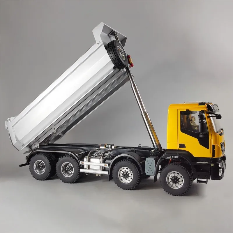 1/14 8x8 Metal Hydraulic RC Dump Truck 2-speed Remote Control Tipper Cars Sound Light Differential Lock Axles Vehicle Toys Model