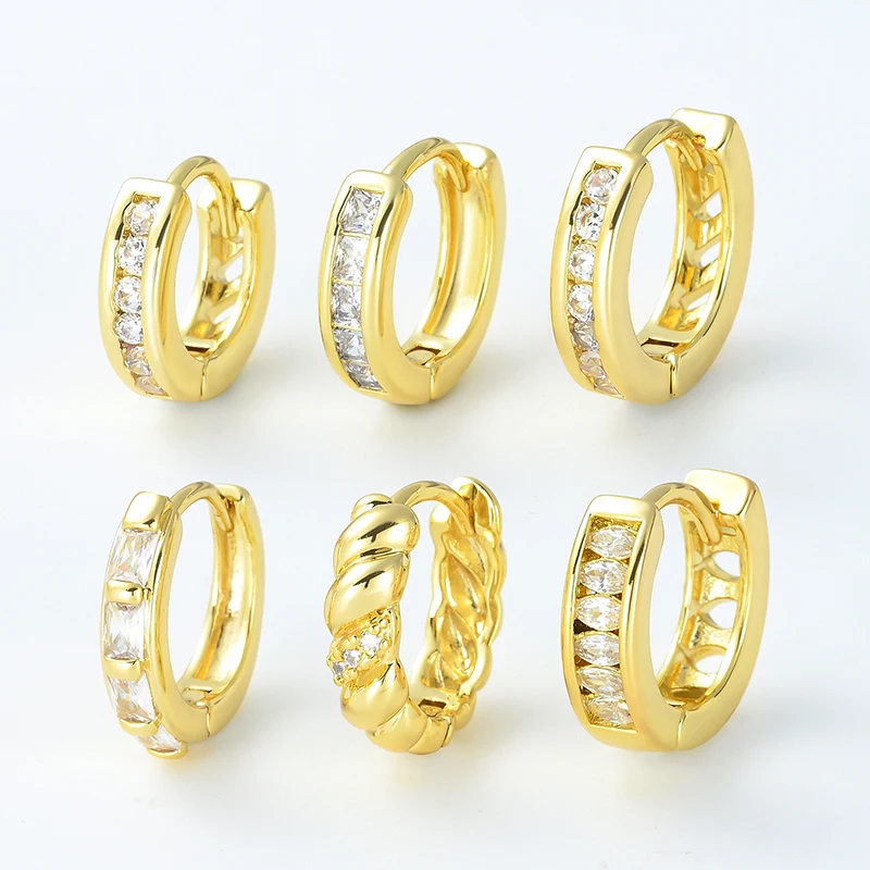 Gold and Silver Geometric Single Row Zircon Round Hoop Earrings for Unisex Fashion Jewelry Minimalist Accessories