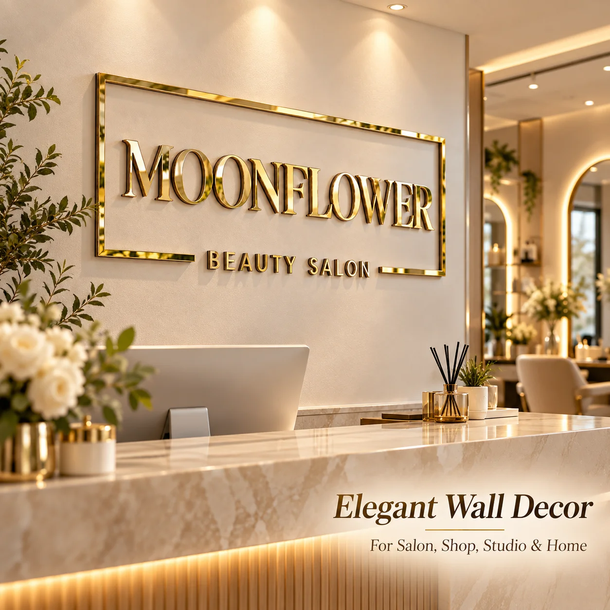 Personalized Mirror Acrylic Salon Sign with Frame, Custom Business Name Wall Sign for Beauty Nail Lash Brow Spa Studio Decor