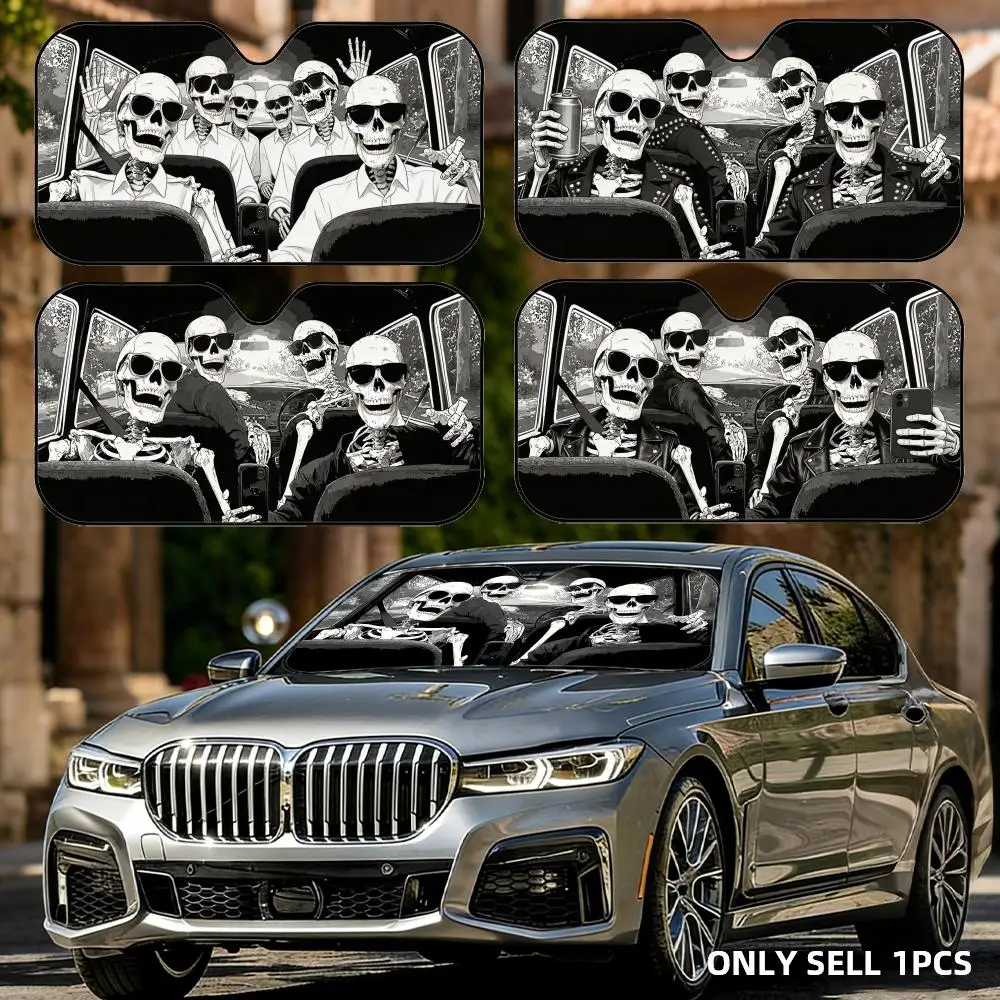 

Skull Print Driving Sun Visor Reusable Aluminum Foil Car Windshield Sun Visor UV Protector Heat Insulation Cover Shade