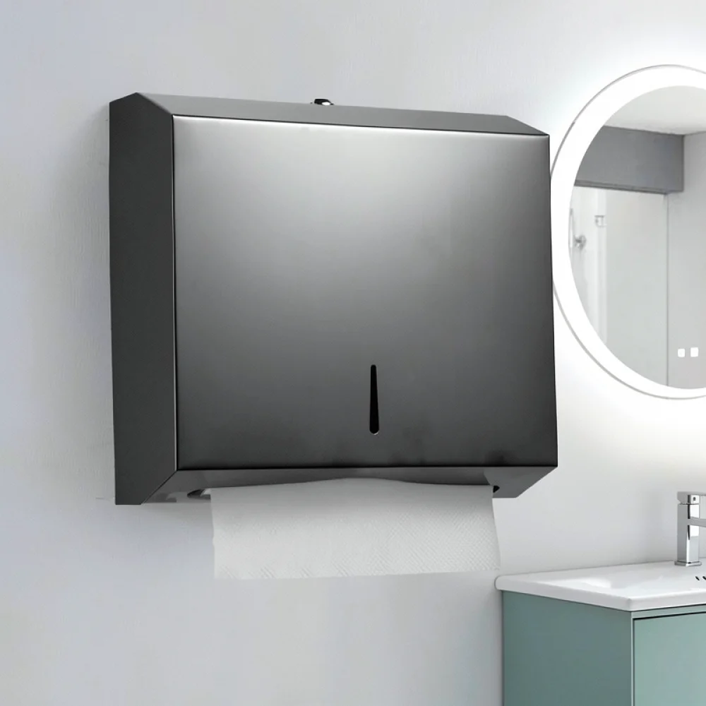 No Drill Stainless Steel Paper Towel Dispenser Wall Mount Bathroom Tissue Box Commercial Restroom Hand Holder