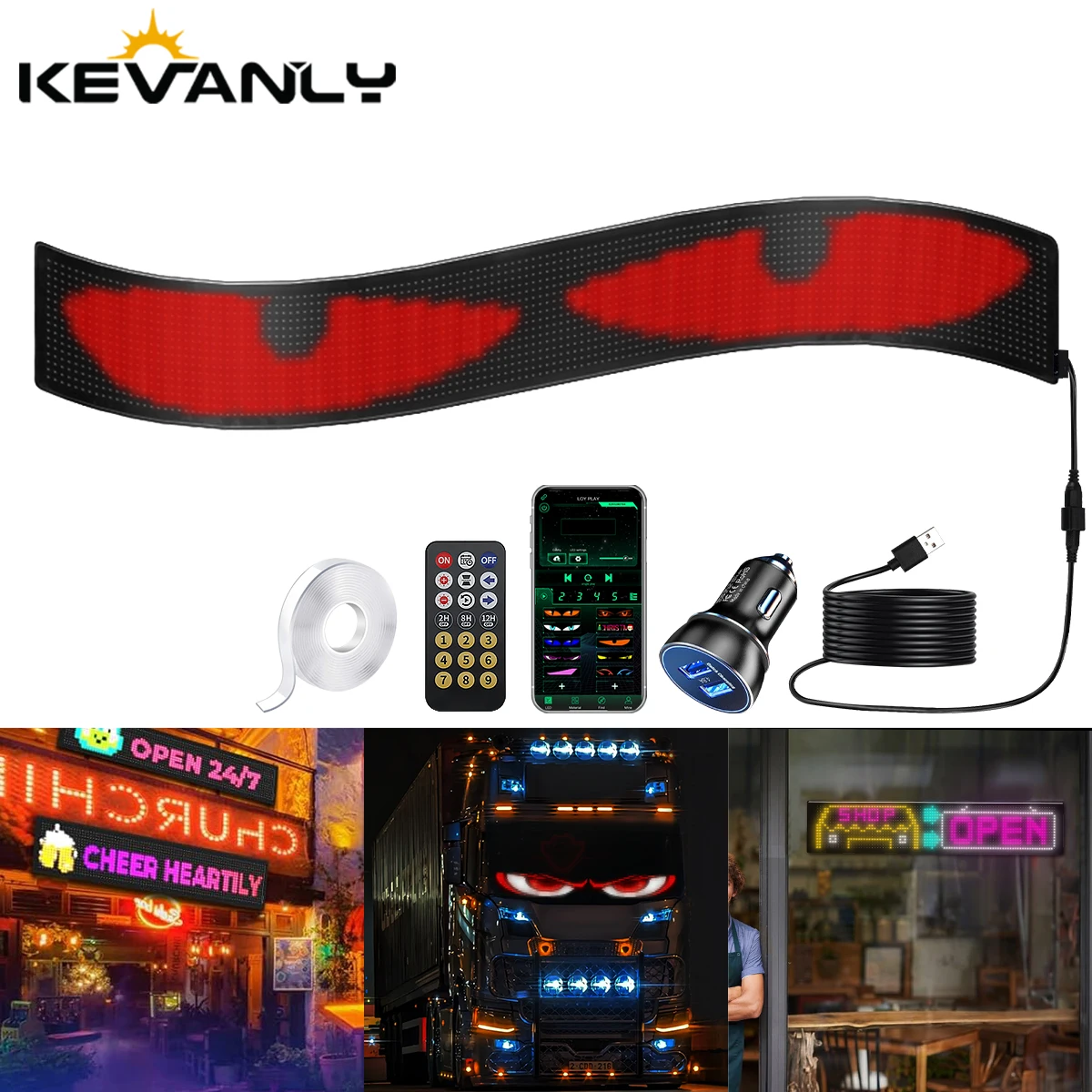 

1 шт. Гибкий светодиодный экран «Дьявольские глаза» для грузовиков, декоративная подсветка для передних и задних окон, LED матричная панель, DIY прокручивающаяся панель с пикселями