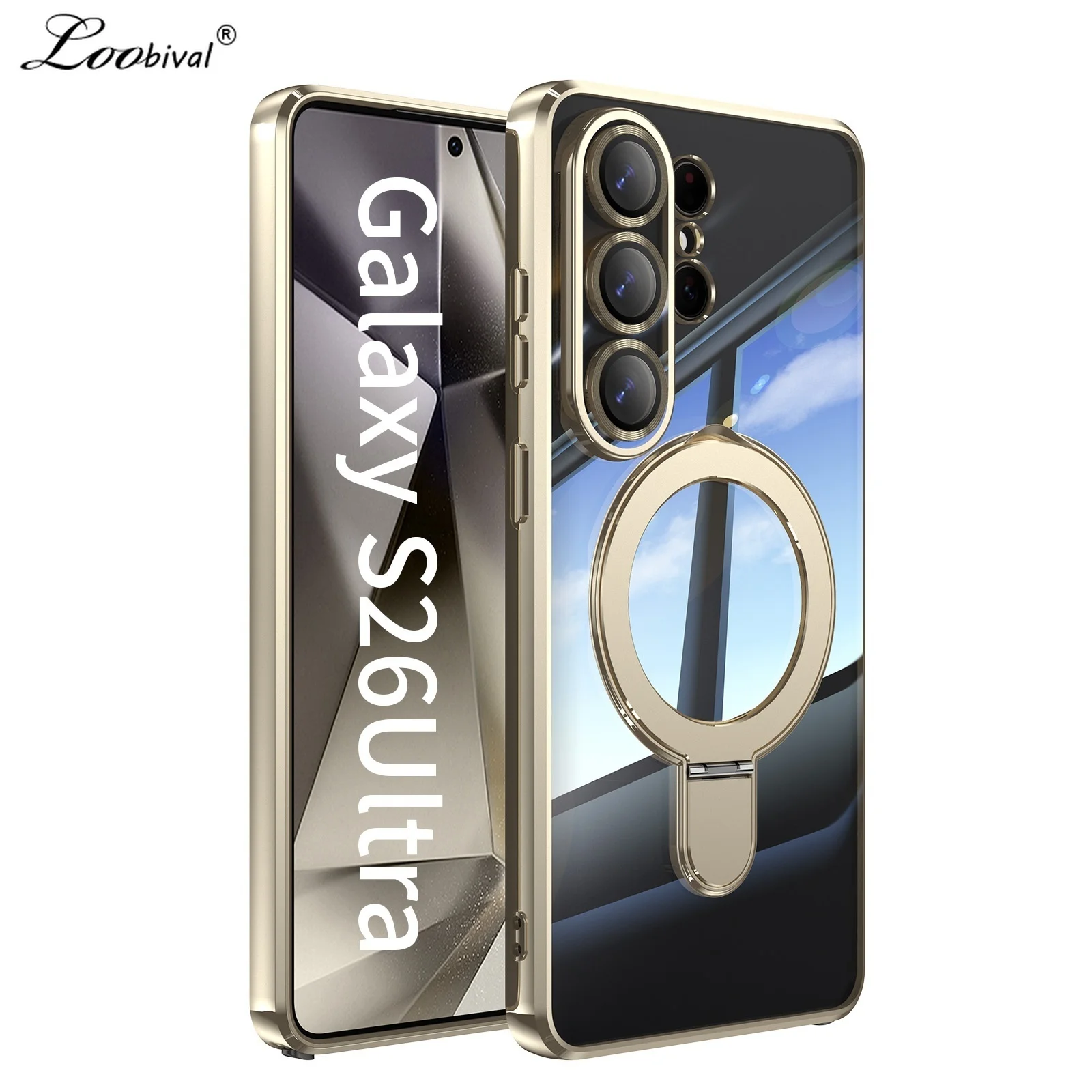 Luxuriöse Galvanisierte Halterung Transparente Hülle für Samsung Galaxy S26 Ultra Plus Magnetischer Ringhalter Ständer Kameraschutz Weiche Abdeckung