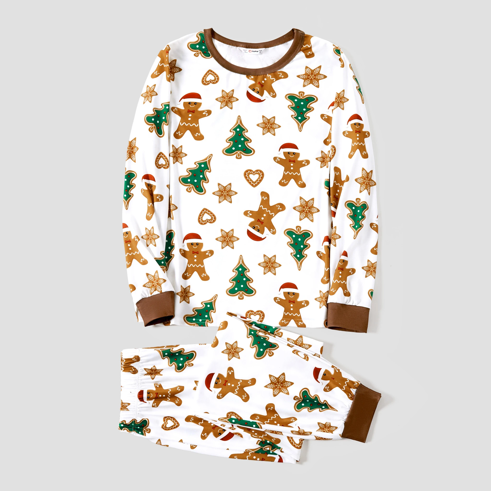 PatPat Christmas Family Matching Cartoon Gingerbread Man and Tree All-over Print Long-sleeve Pajamas Sets