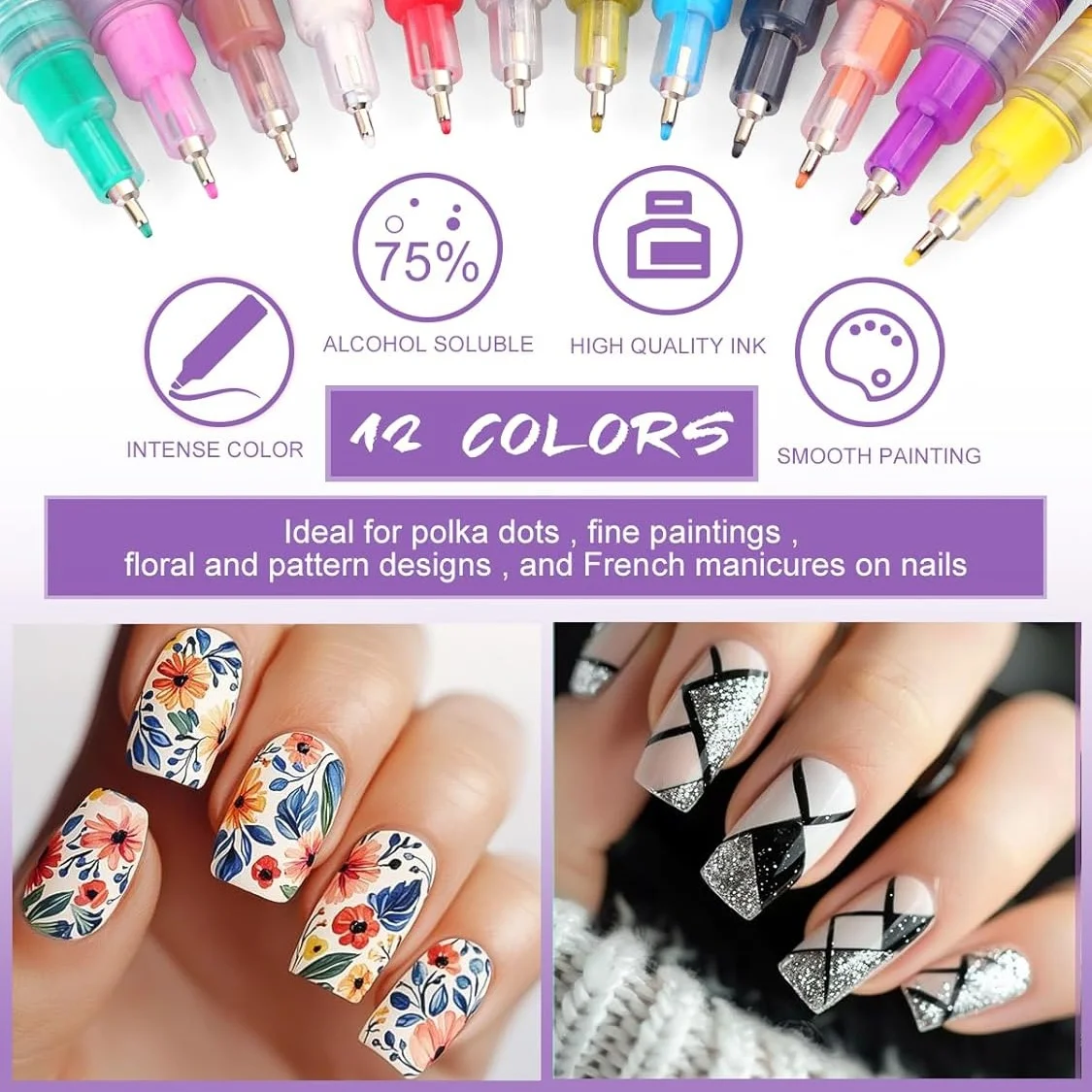 12-Color Nail Art Pen Set, Nail Art Markers, 3D Painting Nail Polish Pens, DIY Nail Art Beauty Decoration Nail Brushes gallery 1