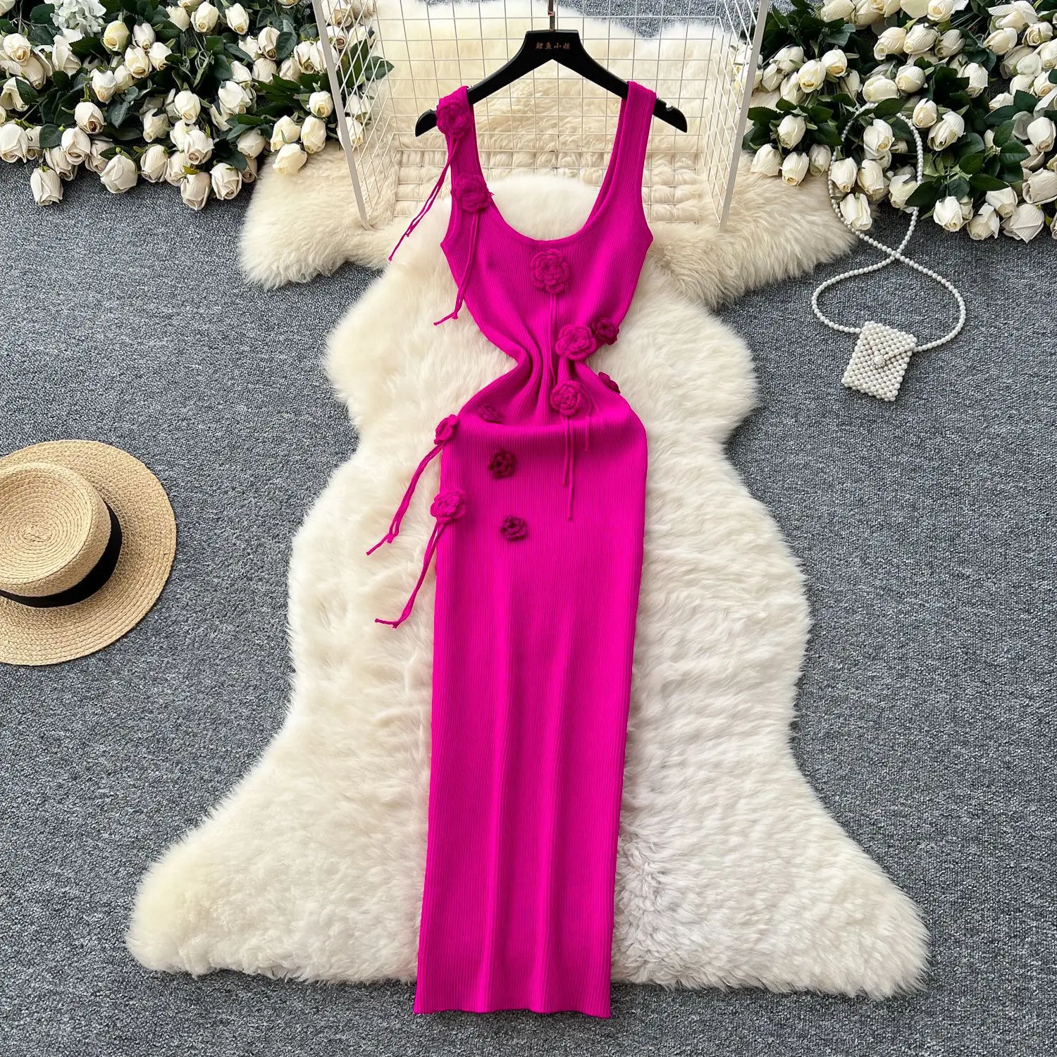 

Long Dress Women Sling Dresses Floral Vestidos U Neck Sleeveless Elegant Splice Y2k Streetwear Slim Fit Party Night Wrap Hip
