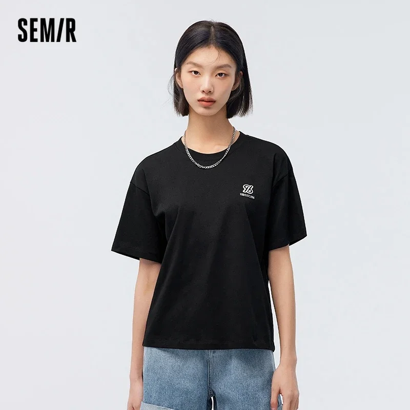 Semir Short Sleeve T Shirt Women Cool Antibacterial Versatile 2023 Summer New Embroidery Pullover Tops For Woman