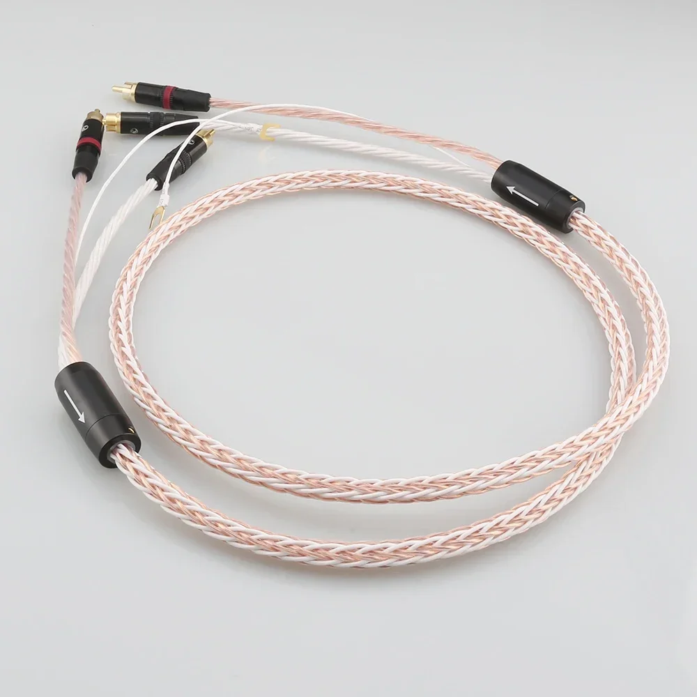 Kabel męski 8TC 2 RCA do 2 RCA kabel do fiszoramienia Audio HIFI 24k pozłacany przewód uziemienia szpadla