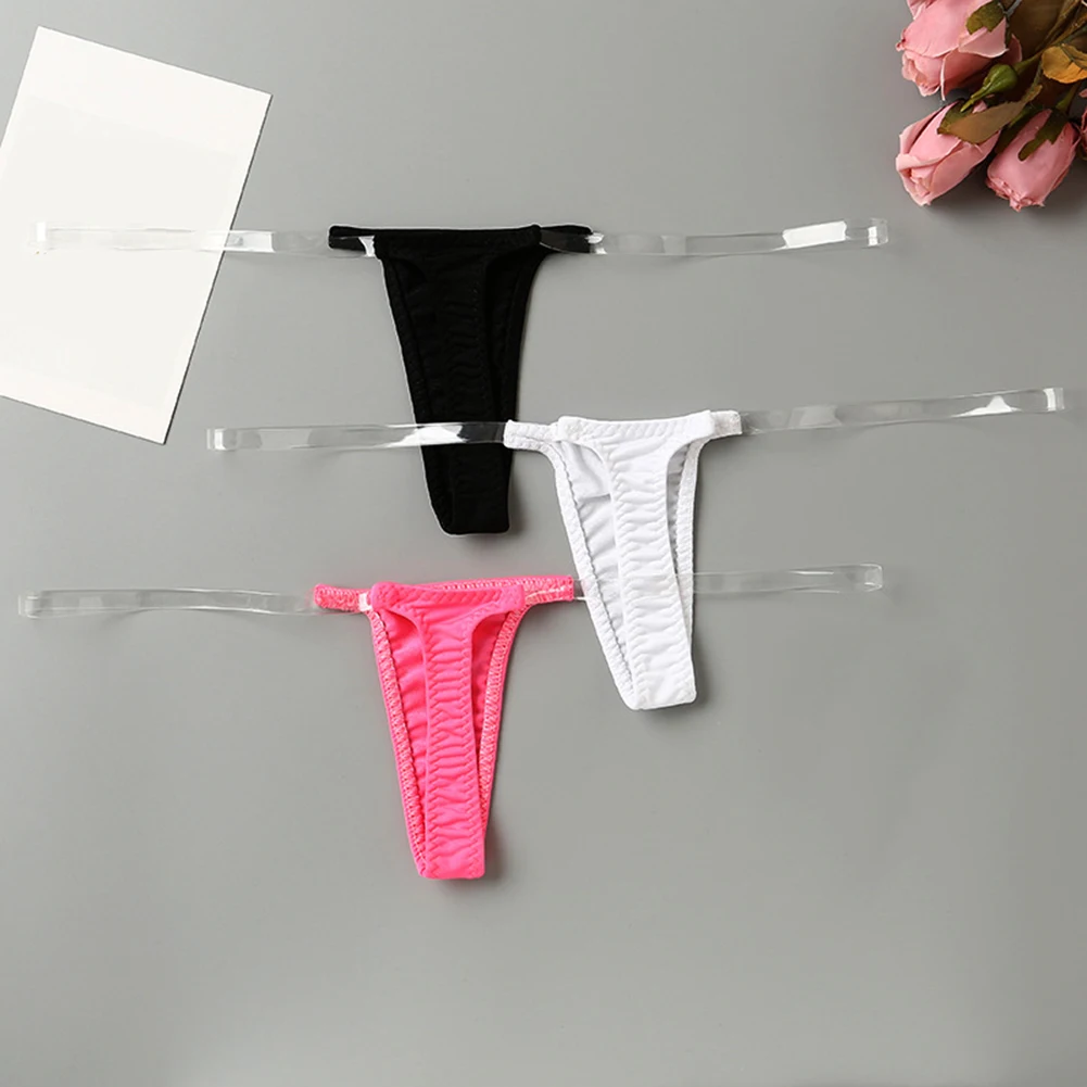 Womens TBack Sexy Low Rise Thin Straps Silky Ice Silk Simple Basic Underwear Transparent G-string Underwear Hot Girl Erotic Pant