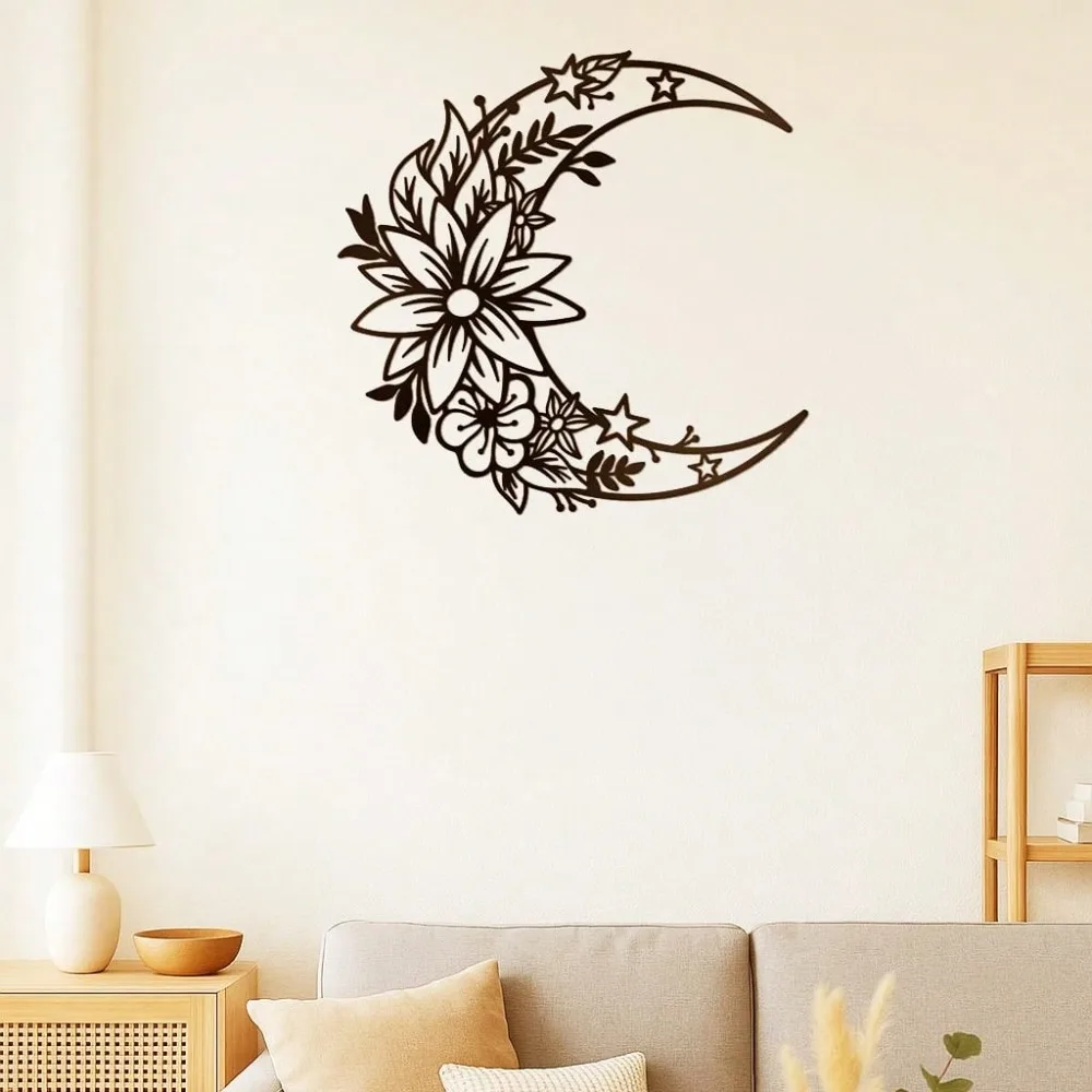 1 Stück Mondblumen-Metall-Wandkunst-Skulptur, Heimdekoration, Wohnzimmer-Ornament
