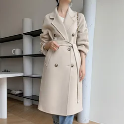 LONGMING-gabardina larga de lana para mujer, abrigo elegante, moda de lujo, coreano, Otoño, 2024, 100%