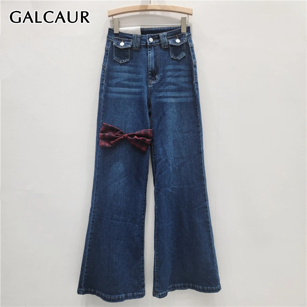 

GALCAUR синие шикарные брюки с бантом, женские свободные брюки с высокой талией, уличный дизайн, женские широкие брюки, осенняя мода, новый стиль