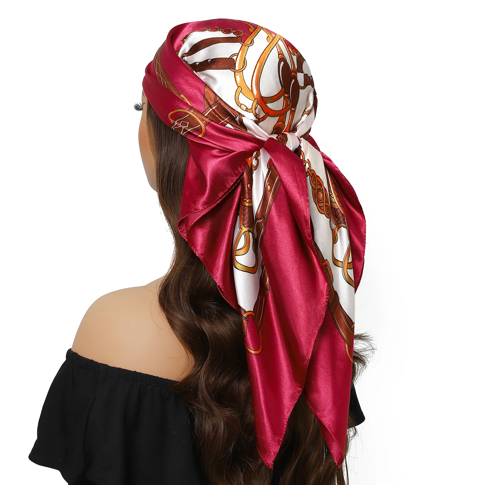 Bufanda de seda con estampado para mujer, pañuelo de lujo para el cuello, decoración del cabello, diadema pequeña para exteriores, envoltura suave, 90x90cm